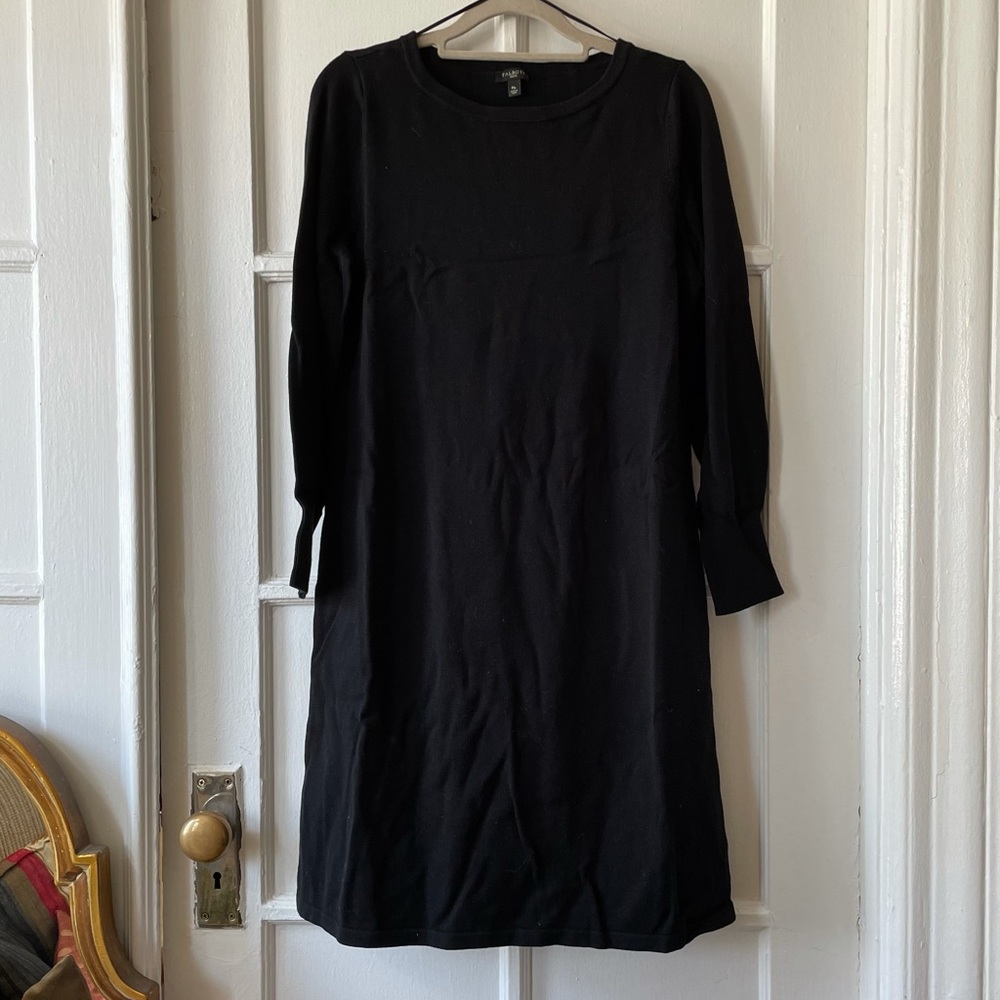 Talbots black jersey knit balloon sleeve dress